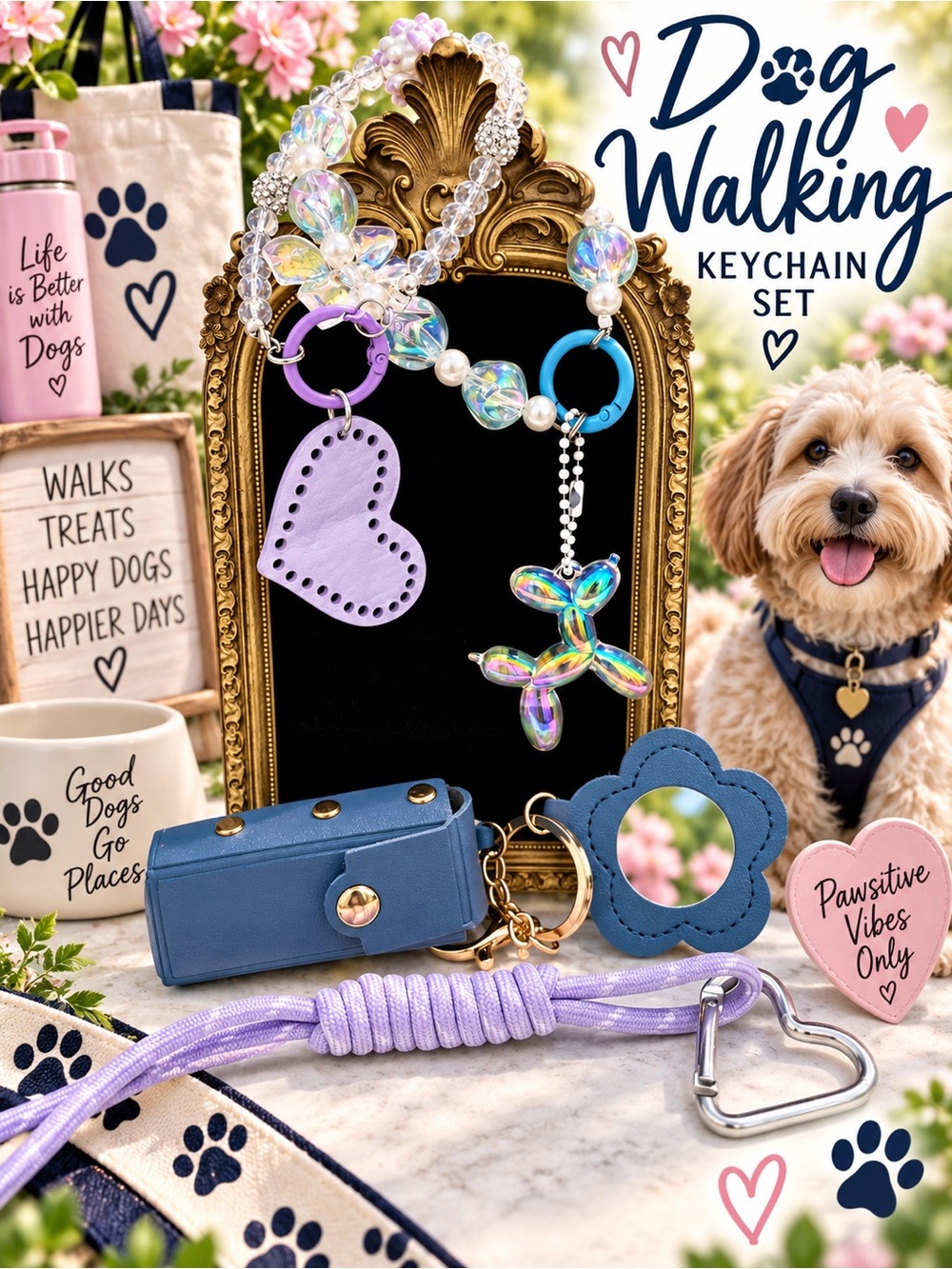 Walking the dog 5 keychain bag charm bundle